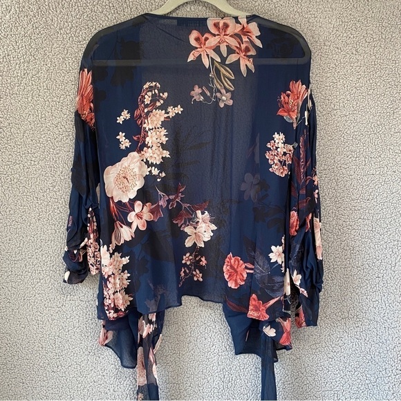Zara Women Sheer Floral Feminine Ruched Sleeve Wrap Top Sz XS - Picture 5 of 7